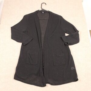 Lilt Womens Black Waffle Knit Open Front Cardigan Sweater Pockets Size L